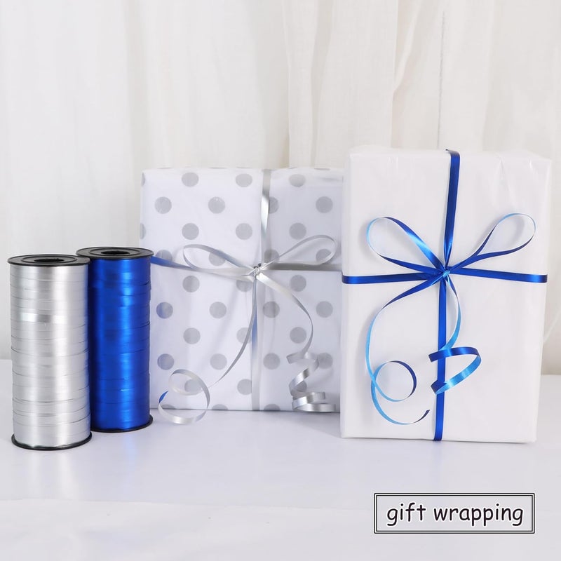 BEISHIDA Blue and Silver Curling Ribbons Balloon String Ribbons - 2 Pack 100 Yards for Gift Warppping Birthday Bachelor Winter Holiday Party Decorations - Image 4
